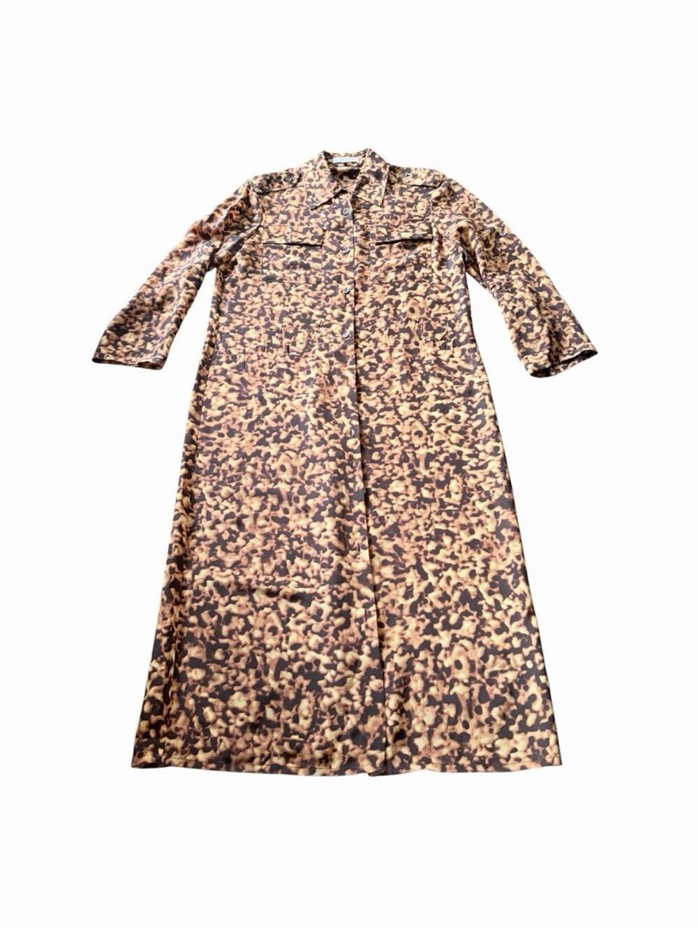 Celine Hedi Slimane Silk Leopard Print Button-Front Shirt Dress Midi FR38 France
